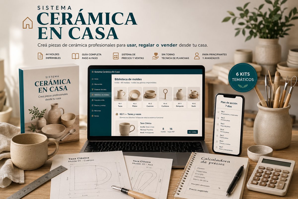 Sistema Cerámica en Casa — plataforma con 44 moldes, plan de 7 días y guías completas